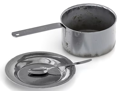 Vintage Stainless Steel Dinnerware Set With Pot Plate And Spoon 3d model