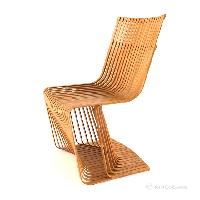 Modern Wooden Leisure Chair With Curved Striped Structure And Streamlined Design 3d model 