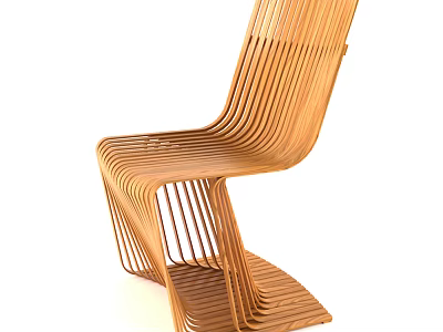 Modern Wooden Leisure Chair With Curved Striped Structure And Streamlined Design 3d model