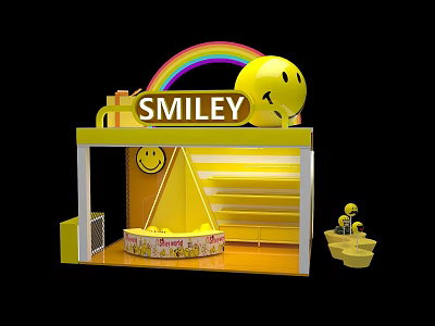 Smiley Themed Display Stand With Yellow Smiley Face Rainbow And Gift Box 3d model