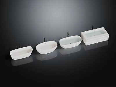 Modern White Ceramic Bathroom Basins With Four Oval And Rectangular Designs 3d model