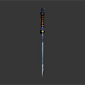 Ornate Fantasy Sword With Blue Blade Orange Hilt And Gold Decorative Accents