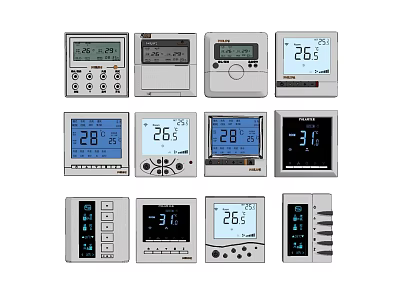 Different Thermostat Switch Panels With Digital Display And Temperature Control Features 3d model
