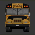 Yellow School Bus With Black Front Design And Side Windows Shiny Reflection On Dark Background 3d model