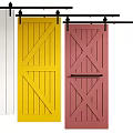 Barn Doors In Various Colors Green Yellow Pink White With Grid Design And Sliding Rail
