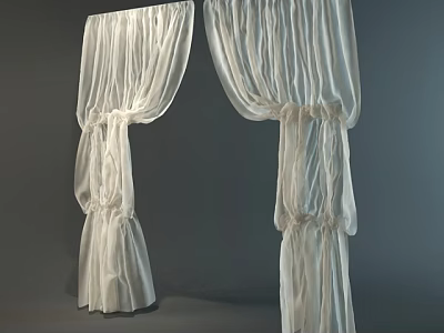 Elegant White Curtains With Pleated Design And Flowing Satin Fabric 3d model