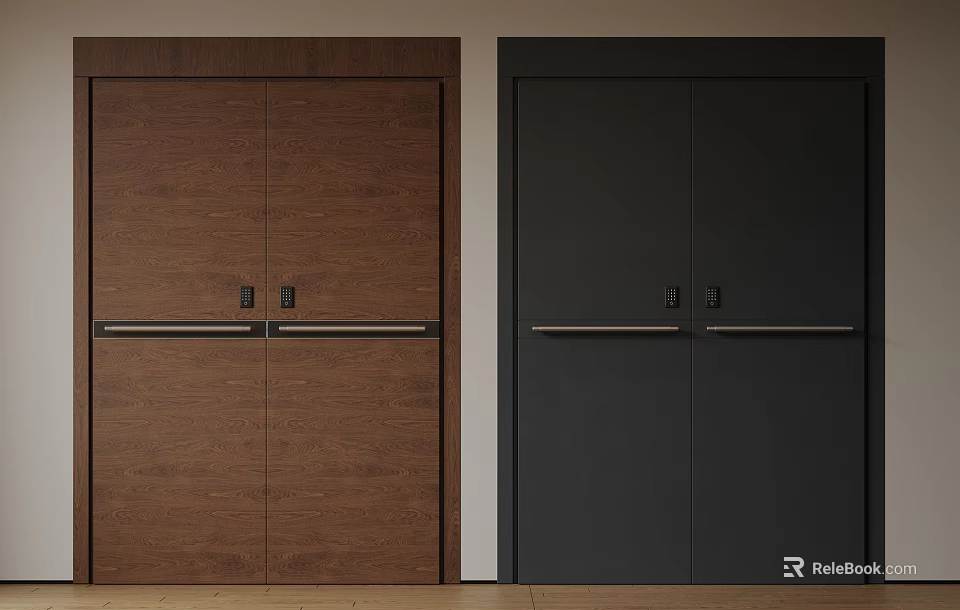 Modern Brown And Black Double Doors With Metal Handles For Home Interior 3d model 