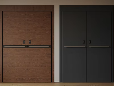 Modern Brown And Black Double Doors With Metal Handles For Home Interior 3d model