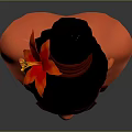 Red Skinned Female Character With Black Bun Hairstyle Red Hair Ribbon Blue Necklace Red Outfit
