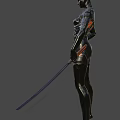 Futuristic Humanoid Robot Character With Metallic Body Blue Eyes And Red Accents On Black Background