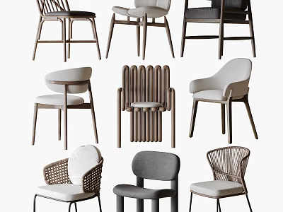 Dining Chairs In Multiple Designs With Wooden Frames And Woven Backrests 3d model