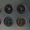 Hardware Tools Featuring Various Colored Gears In Different Sizes And Industrial Design 3d model