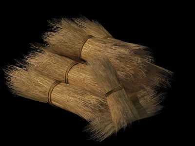 Natural Plant Fiber Dry Grass Bundled Brooms Stacked in a Pile 3d model
