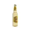 Transparent Beer Bottle With Yellow Liquid And Wine Glass On White Background
