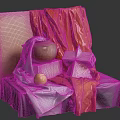 Still Life Composition With Orange Gray Fabrics Clay Pot Geometric Shape And Wooden Board