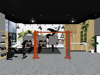 Modern Fitness Gym Interior With Workout Equipment Green Plants And Training Space 3d model