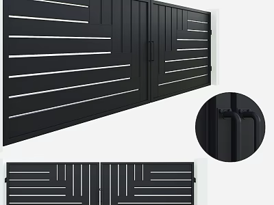 Modern Black Metal Gate With Linear Details And Handle Design 3d model
