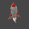 Silver Red Rocket Weapon With Blue Circular Window Red Fins And Thruster Flame