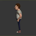 3D Cartoon Man in White T shirt Blue Jeans and Red Sneakers with Frowning Expression