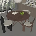 Middle ancient style dining table and chair combination solid wood dining table round dining table 3d model