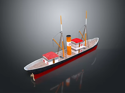 Vintage Model Ship With Red Cabins Masts Black Chimney And White Hull 3d model