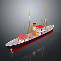 Vintage Model Ship With Red Cabins Masts Black Chimney And White Hull