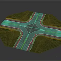 Octagonal Road Intersection With Grass Areas Yellow Traffic Lines And Stop Sign