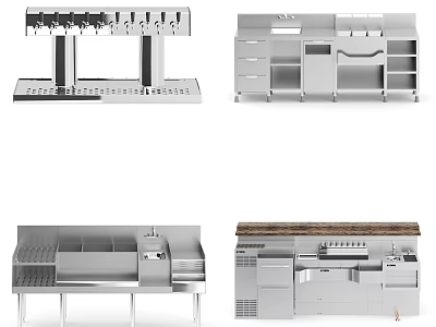 Modern Stainless Steel Kitchen Cabinets With Various Storage Designs And Countertops 3d model
