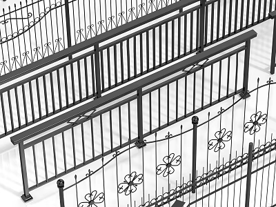 Wrought Iron Fence With Decorative Floral Patterns And Railings For Outdoor Garden 3d model