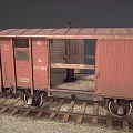 Vintage Red Train Carriage With Open Door And Wooden Interior On Railway Tracks
