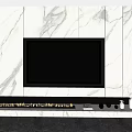 Modern Luxury TV Wall Design With Marble Texture Built-in TV Fireplace And Side Open Bookshelves
