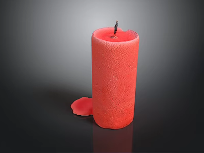 Red Burnt Candle With Textured Surface And Melted Wax Drip 3d model