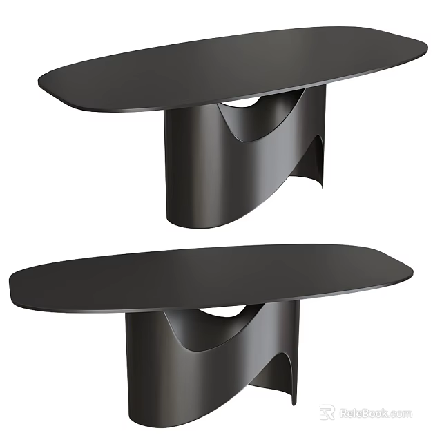Modern Black Dining Tables With Unique Curved Base And Sleek Oval Surface 3d model