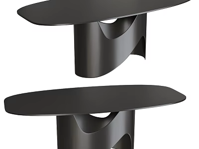 Modern Black Dining Tables With Unique Curved Base And Sleek Oval Surface 3d model