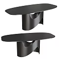 Modern Black Dining Tables With Unique Curved Base And Sleek Oval Surface 3d model