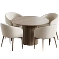 Modern Minimalist Round Dining Table With Four Soft Beige Fabric Upholstered Chairs For Cozy Dining Room
