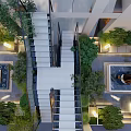 Elegant Garden Landscape Design With Staircase Greenery Water Features And Lighting