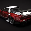 Red High Performance Sports Car With White Roof Sleek Body And Black Wheels