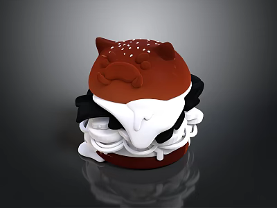 Cartoon Themed Burger Featuring Top Bun Ear Decorations Sesame Seeds White Sauce And Black Layers 3d model