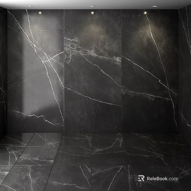 Black Marble Wall and Floor With White Veins For Interior Decoration 3d model