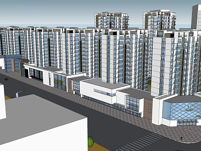 Modern High Rise Residential Complex With Commercial Buildings And Urban Street View 3d model