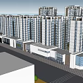Modern High Rise Residential Complex With Commercial Buildings And Urban Street View
