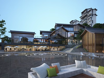 Modern Commercial Street With Contemporary Architecture Outdoor Plazas And Green Landscaping 3d model