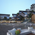 Modern Commercial Street With Contemporary Architecture Outdoor Plazas And Green Landscaping
