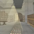 Warehouse Storage Space With Stacked Wooden Barrels Crates Sacks And Wooden Table