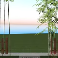 Serene Bamboo Garden With Stone Path Lush Lawn And Seating Area