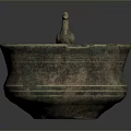 Ancient Bronze Sculpted Bowl With Bird Shaped Handle And Intricate Patterns