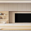 Modern TV Console Interior Design With LED Strip Lights And Open Shelves