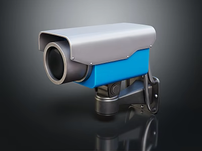 Projection Monitoring Surveillance Camera With Silver Blue Casing Durable Design And Adjustable Mount 3d model