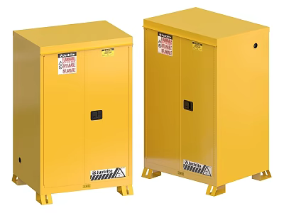 Yellow Safety Lockers With Double Doors And Warning Labels For Industrial Storage 3d model
